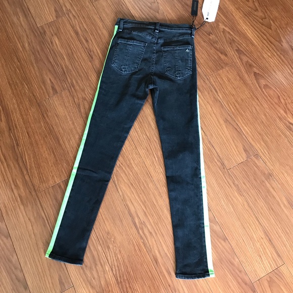Rag & Bone Mazie Black/Lime High Rise Green Jeans - Picture 3 of 7